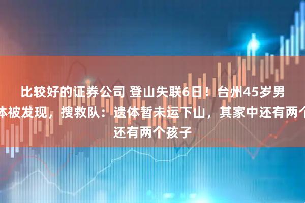 比较好的证券公司 登山失联6日！台州45岁男子遗体被发现，搜救队：遗体暂未运下山，其家中还有两个孩子