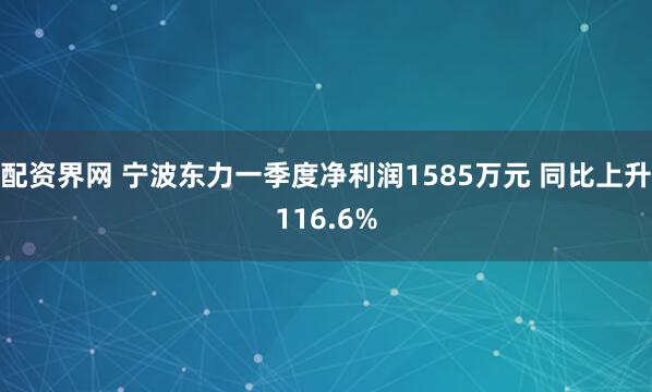 配资界网 宁波东力一季度净利润1585万元 同比上升116.6%