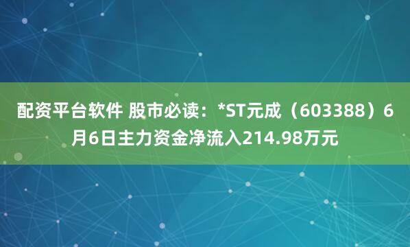 配资平台软件 股市必读：*ST元成（603388）6月6日主力资金净流入214.98万元